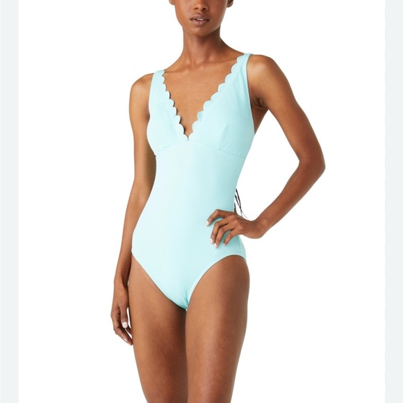 Kate Spade pique satsuma plunge Scalloped Orange one piece Swimsuit size S Small - Picture 2 of 9